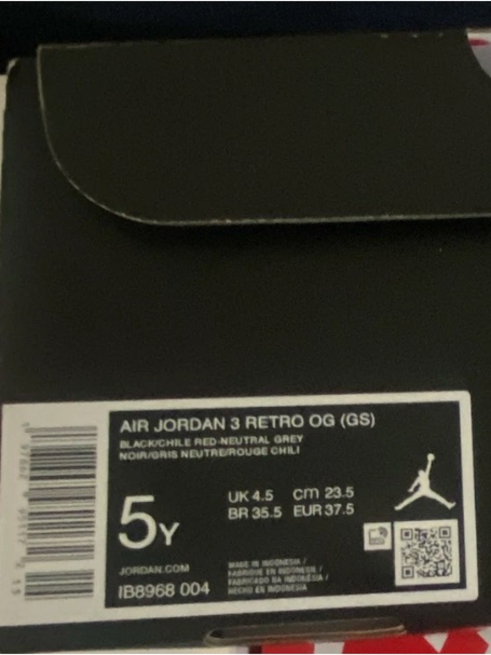Jordan Air Jordan 3 Retro OG Kids Sneakers Black/Chili Red/Neutral Grey